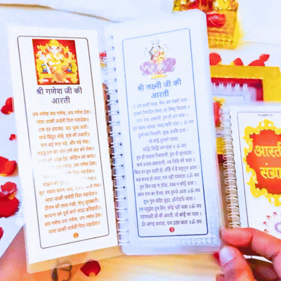 Aarti Sangrah Book – Pure Silver Pages | 9 Devi Devata Aarti Collection | Premium Velvet Gift Box | Laati
